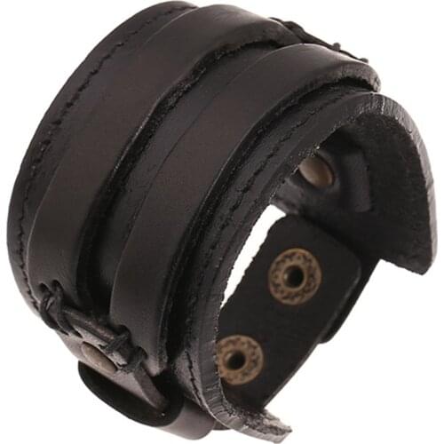 Cool Design Punk Cuff Bangle Fashion Vintage Retro Black Genuine Wide Leather Men Bracelets Women Jewelry Accessories
