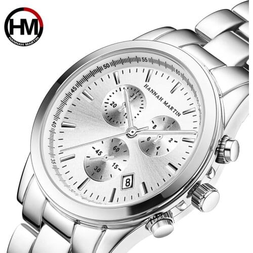 HM Men Watches Stainless Steel Strap Waterproof Top Brand Luxury Business Auto Date Female Quartz Movement WristWatches HM22