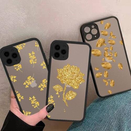 Golden leaf flower love leopard print Phone Case For iphone 12 11 8 7 plus mini x xs xr pro max matte transparent cover