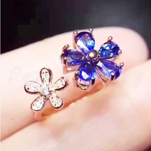 Sapphire finger ring Natural real blue sapphire 925 sterling silver 0.35ct*5pcs gemstone Handworked fine jewelry #L18050701