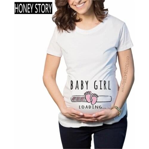 Baby Girl Loading Women Pregnant Printed T Shirt Mom Maternity Short Sleeve Pregnancy Announcement Tops Tee Funny Clothes