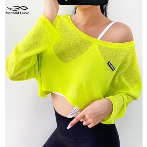 Mermaid Curve Autumn New Letter Sports T-Shirt Female Long-Sleeve Loose Breathable Thin Dry Fast Running Fitness Yoga T Shirts