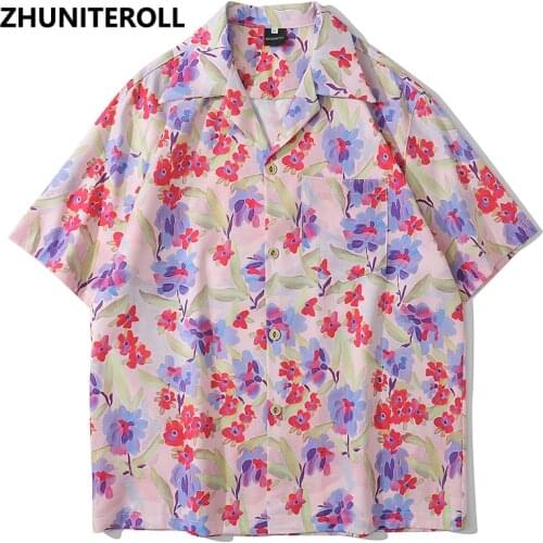 2021 Summer Vintage Hawaiian Blouse Hip Hop Streetwear Multi Flowers Print Short Sleeve Shirts Harajuku Fashion Casual Men Tops