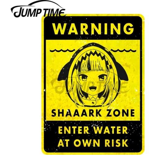 JumpTime 13 x 7.7cm Gawr Gura Warning Shark Personality Waterproof Car Stickers Occlusion Scratch Car Door Protector Decal