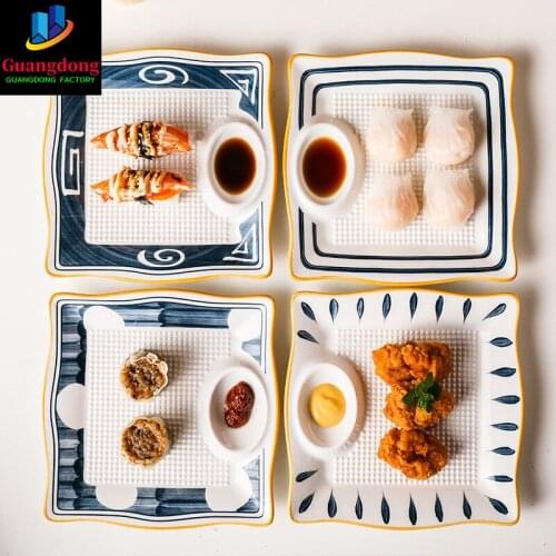 Japanese-style Ceramic Plate Dish Dumplings Bowl Sushi Plate with Sauce Dish Dessert Snack Salad Dinner Tray Kitchen Tableware