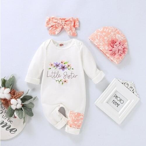 Newborn Clothes Spring Autumn Infant Baby Girls Boys Letter Print Romper Jumpsuit Animal Headband Outfits Set