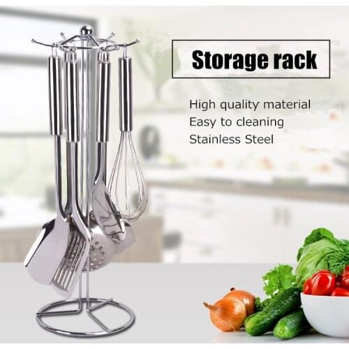 Kitchen Utensil Set Stainless Steel Turners Spatula Spoon Shovel Colander Pasta Rice Scoop Cooking Tool Storage Rack