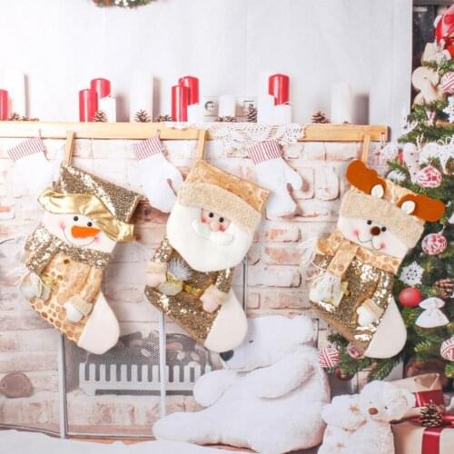 60%HOTChristmas Stockings Soft Cute Polyester Sock Gift Bag Candy Pouch Bag for Home