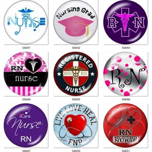 Nurse RN 10pcs mixed 12mm/18mm/20mm/25mm Round photo glass cabochon demo flat back Making findings S6641