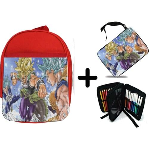 MERCHANDMANIA PACK red backpack and case film BROLY VS GOKU VEGETA school material kids custom offer
