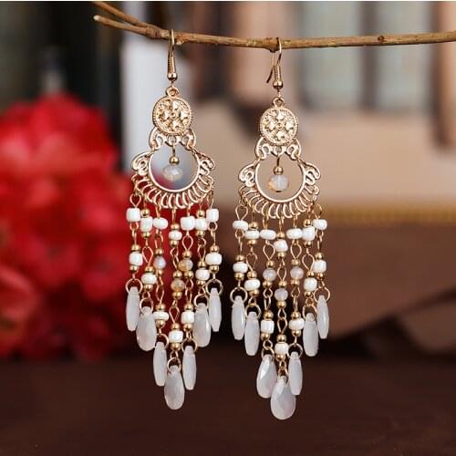 Fashion Fan-shaped Beaded Earrings Bohemian Style long Earrings Womens Vacation Style Multi-layer Fashion Jewelry Earrings