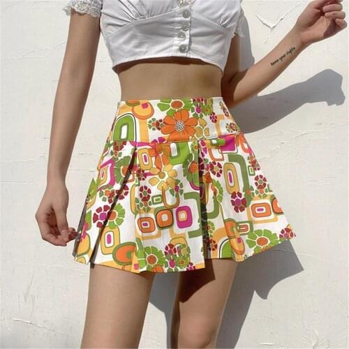 New Arrivals Summer Women Pencil Streetwear Vintage Short Sexy Y2K Pleated Skirt Beach Floral Print A Line Short Mini Skirt