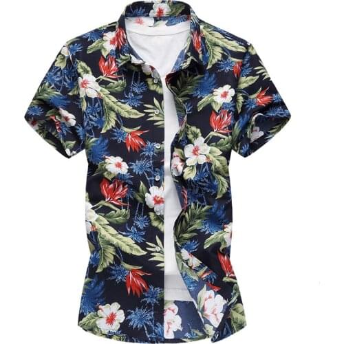 New Men Short sleeve fashion printed Summer flower black shirts Hip hop Beach Hawaiian vacation Party casual shirt Plus Size 7XL