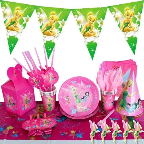 Omilut Elf Tinkerbell Birthday Party Disposable Plates/Cups/Napkins Magic Elf Tinkerbell Party Disposable Tableware Set Supplies