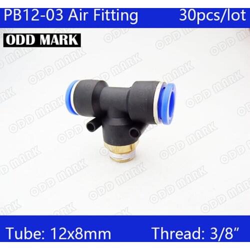PB12-03 Free shipping HIGH QUALITY 30Pcs Pneumatic 3/8" Male Thread 12mm Push In Quick Fittings T Connectors