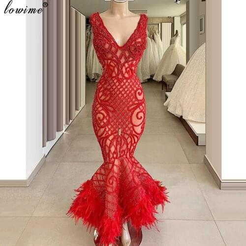 Turkish Red Mermaid Beading Cocktail Dresses 2020 Lace Cocktailkleid Ankle Length Prom Dress Sexy Women Vestidos De Fiesta