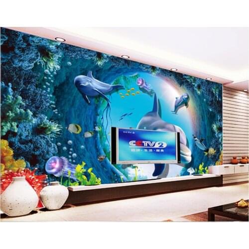 Custom ceiling wallpaper 3d ceiling murals wallpaper Dolphin fish underwater world background wall HD TV background wall papers