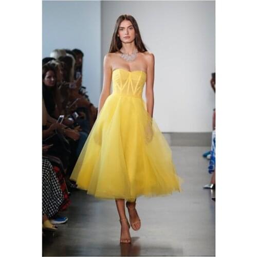 Simple Evening Dress Short Formal Dress Party Gown Yellow Organza and Tulle Prom Dresses Abiye Gece Elbisesi