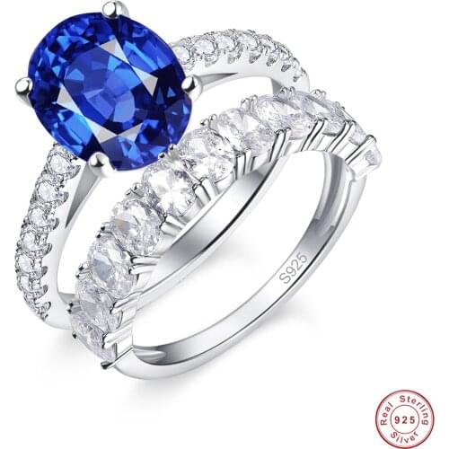Crystal Princess Sapphire Rings for Women Wedding Engagement Jewelry 925 Sterling Silver Bague Femme