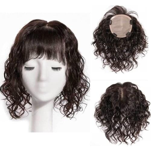 Silk Hair Peruvian Human Hair Toupee For Women Lace With UP Shaped Silk base Replacement Loose Wave with Clips For Less Hair