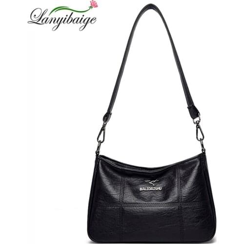Stitching Embroidery Thread PU Leather Retro Handbag Solid Color Large Capacity High Quality Designer Womens Diagonal Handbags