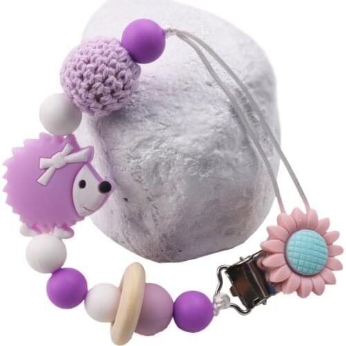 Silicone pacifier clip wooden bead dummy clip cute animal hedgehog pacifier clip pacifier chain baby teeth toy baby chewing