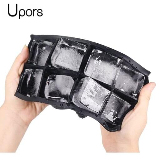 UPORS 4/6/8/12 Cavity Ice Cube Maker with Removable Lid Silicone Ice Cube Tray for Cocktails Whiskey Large Square Ice Cube Molds