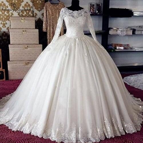 Vestido De Noiva Ball Gown Luxury Wedding Dresses for Bride 2020 Long Sleeve Lace Beaded Corset Back Bridal Gowns Robe De Mariee