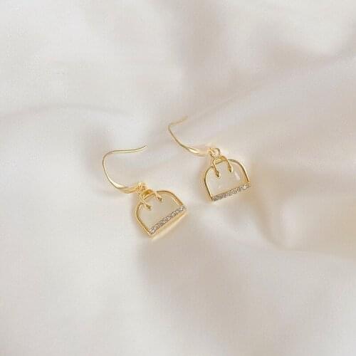 Handbag-Shaped Vintage Opal Drop Earrings for Women Korean Retro Rhinestone Cute Dangle Earrings Fashion Jewlery Wholesale Gift