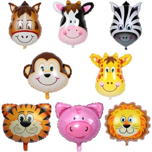 50pcs Lion Monkey Cow Zebra Head Foil Balloon 64*46CM Tiger Helium Ballons Kids Birthday Animal Theme Party Decoration Supplies