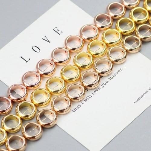 WLYeeS 12mm Natural Hollow circle Hematite Stone beads Round Loose Spacer Beads For Jewelry Making Diy charm Bracelet 15"inch