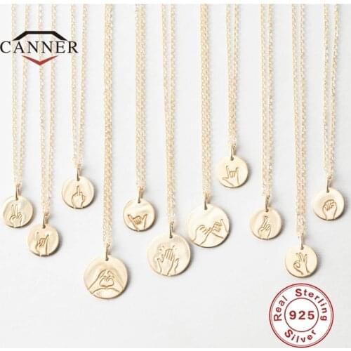 CANNER 925 Sterling Silver Hip Hop Gesture Pendant Necklace for Women Chain Clavicle Choker Necklaces Jewelry Collares collier