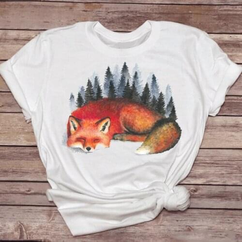 Womens Graphic T Top Ladies Print Lady Shirt Female Tee T-Shirt Women T-shirts Short Sleeve Cute Fox Animal Printing 90s