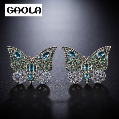 GAOLA New Arrival Lovely Butterfly Earring Women Cubic Zirconia Stud Earrings Gift Jewelry GLE7724L