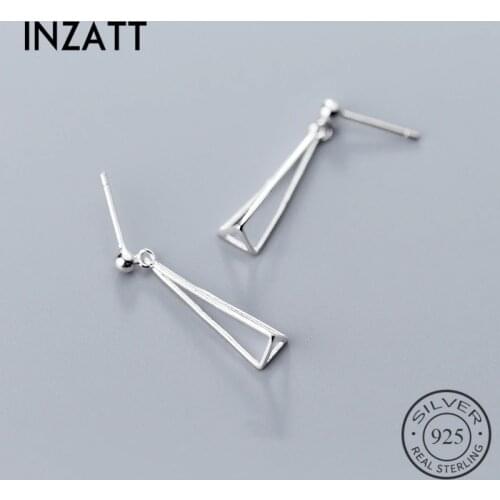 INZATT Real 925 Sterling Silver Minimalist OL Drop Earrings For Fashion Women Fine Jewelry Solid Hollow Geometric Triangle Gift