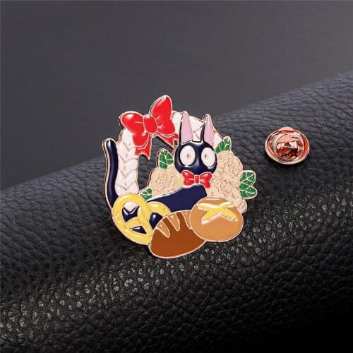 Kawaii Gigi The Baker Hard Enamel Pin Fashion Cartoons Animal Black Cat Brooch Badge Jewelry Miyazaki Hayaos Anime Fans Gift