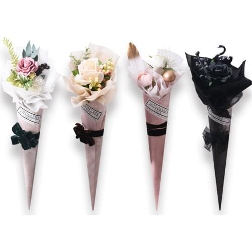 10pcs Creative Cone Shape Rose Flower Wrapping Bag Handmade Single Rose Carrier Bag Gift Wrapping Bag