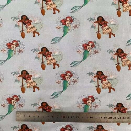 Disney Princess Moana Mermaid Ariel Print 100% Cotton Fabric Material Patchwork Sewing Fabrics Quilt Needlework DIY Cloth