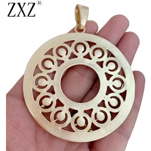 ZXZ 2pcs Matt Gold Large Open Hollow Round Circle Charms Pendants for Necklace Jewelry Making Accessories 82x64mm