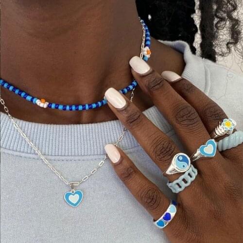 2021 INS Style Colorful Yin Yang Heart Pendant Necklace Colorful Ring For Women Creative Colorful Dripping Oil Summer Jewelry