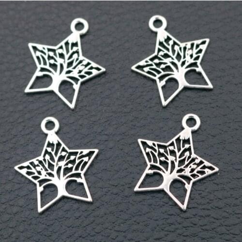 30pcs Fashion Tree of Life Charm Pentagram Pendants Bracelet Earring DIY Jewelry Handicraft Making 23*21mm A2174