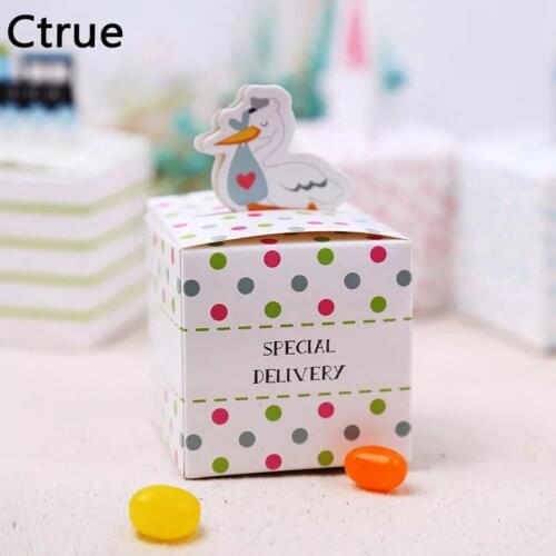 50pcs/lot Stork Candy box girl Baby Shower Gift chocolate boxes birthday party decoration lembrancinha de baby