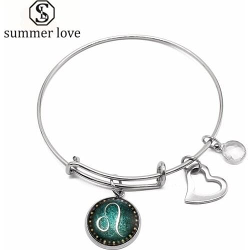 Antique 12 Constellations Bracelet Fashion Stainless Steel Adjustable Expandable Wire Bangle Charm for Women Jewelry