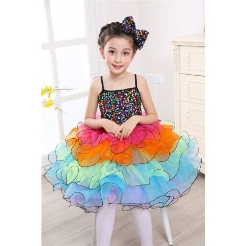 Party Costume Kids Girls Sequined Flower Dress Dancewear Gymnastic Ballet Leotard Tutu Dress