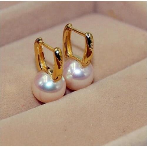 HUGE10-11mm natural south sea genuine gold round white pearl earrings 14k