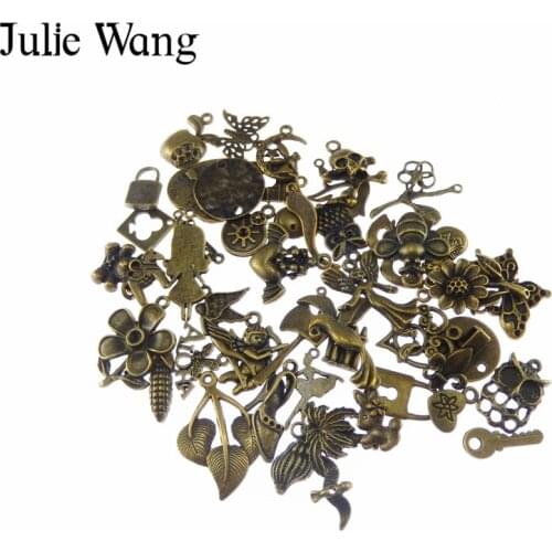 Julie Wang 100g/pack Randomly Mixed Antique Bronze Small Charms For Necklace Pendants Bracelet Jewelry Making Metal Accessories