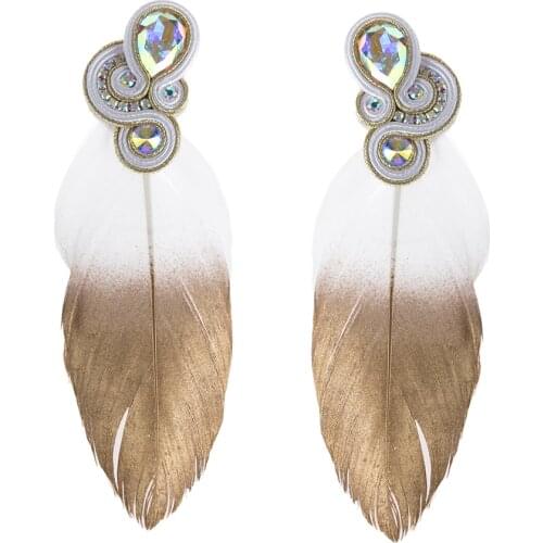 KpacoTa Charm feather Earrings Soutache handmade big ethnic Style Fashion Jewelry for women accessories colour Pendant Earring