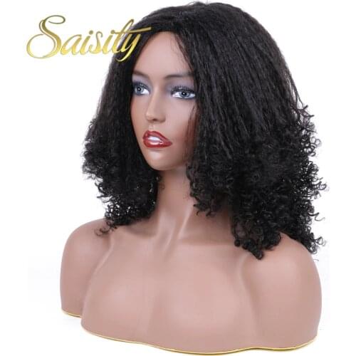 Saisity Ombre Kinky Curly Afro Hair Wigs Synthetic Wig For Women Medium Part Women Black Natural Female Wigs