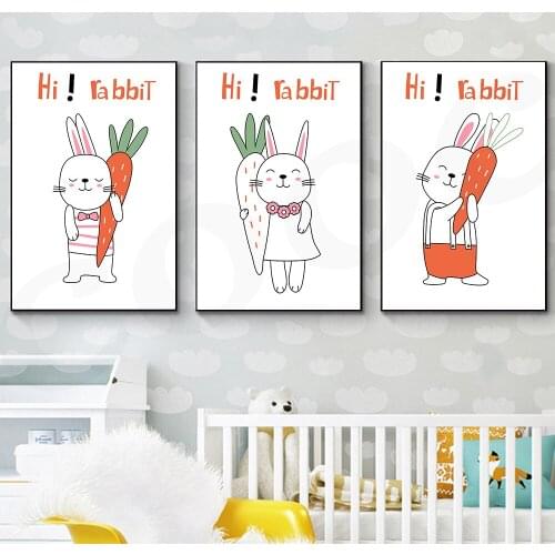 Cartoon Cute Rabbit with Cattot Posters and Prints Kids Room Wall Art Poster Decoration Picture Childrens Room Art Home Decor