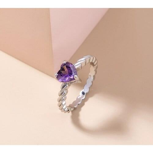 Fashion Heart violet Purple Zircon Wedding Copper Ring Light Luxury Designer Jewelry for Women Party Gift White Gold Rings